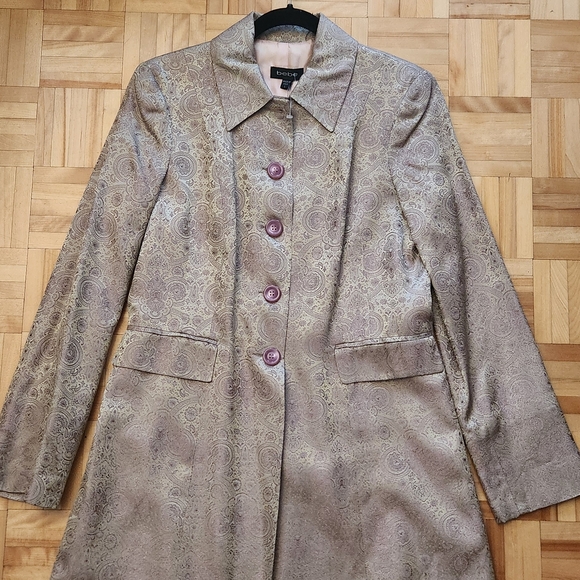 bebe Jackets & Blazers - bebe Metallic Taupe Paisley-Print Button Trench Coat